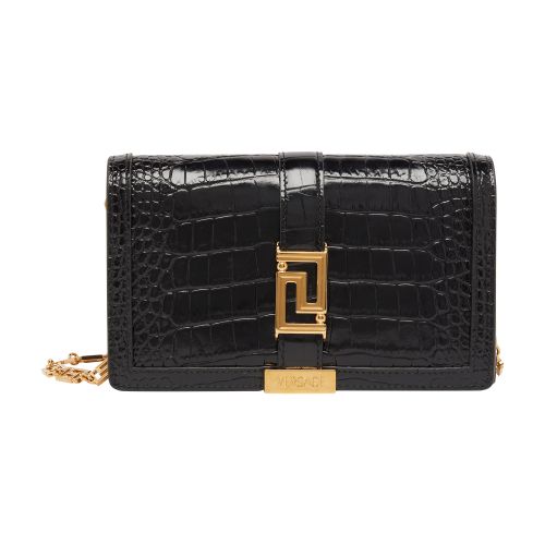 Versace Small crocodile embossed Greca Goddess bag