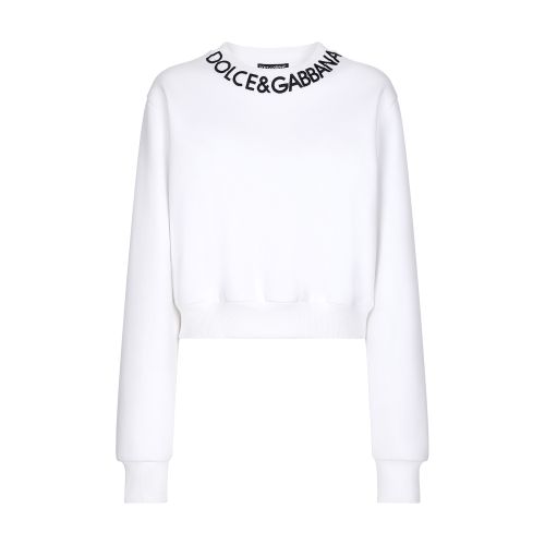 Dolce & Gabbana Cropped jersey sweatshirt with logo embroidery on neck