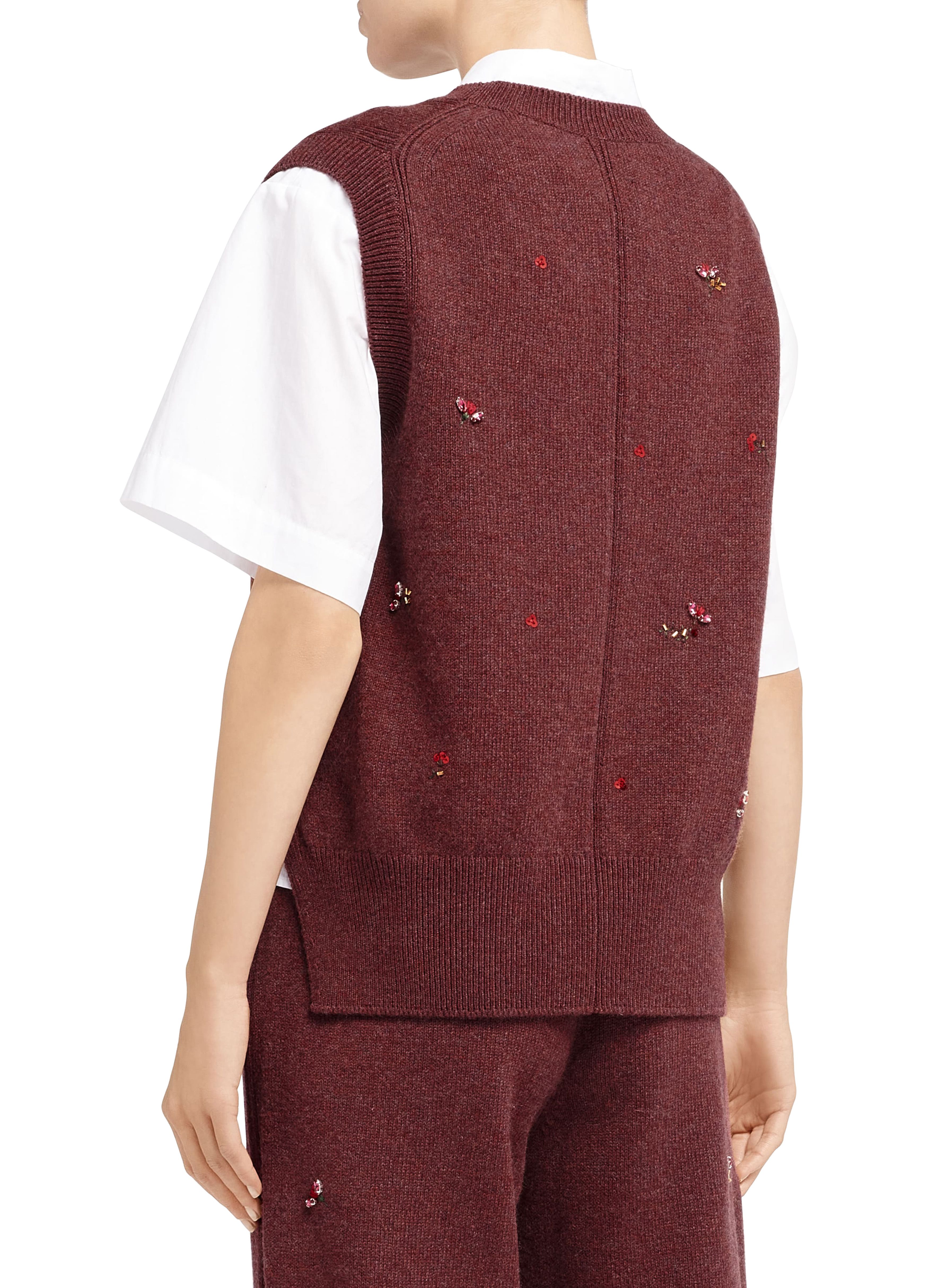 Barrie Iconic sleeveless jumper in cashmere with floral embroidery