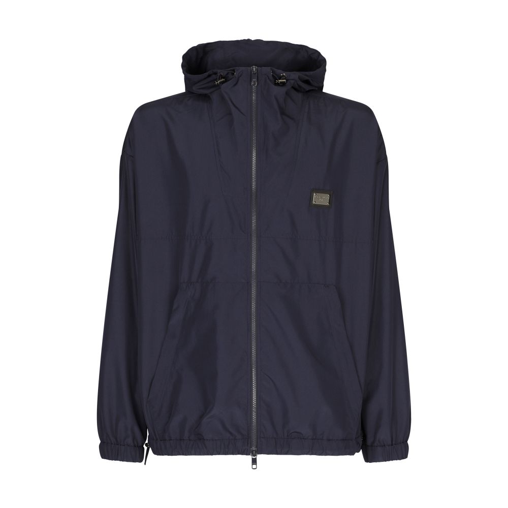 Dolce & Gabbana Nylon Jacket with Hood and Logo Plaque