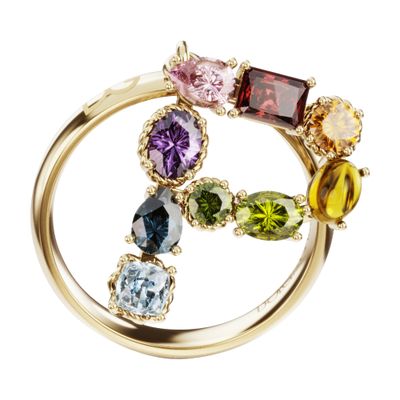 Dolce & Gabbana Rainbow alphabet P ring in yellow gold with multicolor fine gems