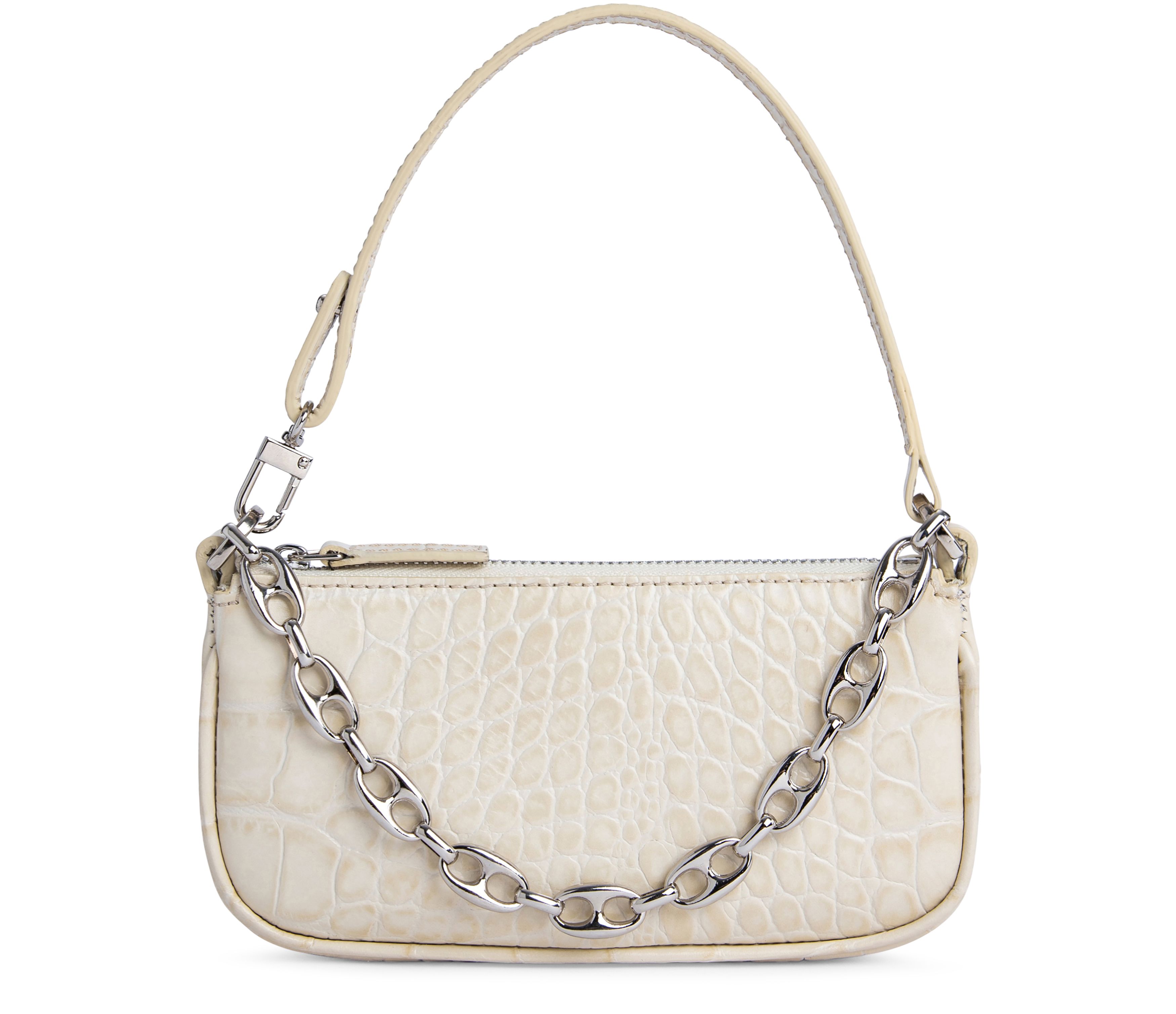 BY FAR Mini Rachel croco embossed leather handbag