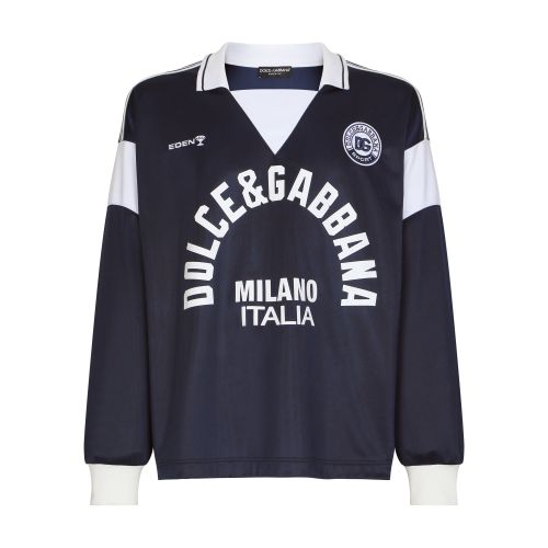 Dolce & Gabbana Jersey polo-neck sweatshirt with print and DG patch