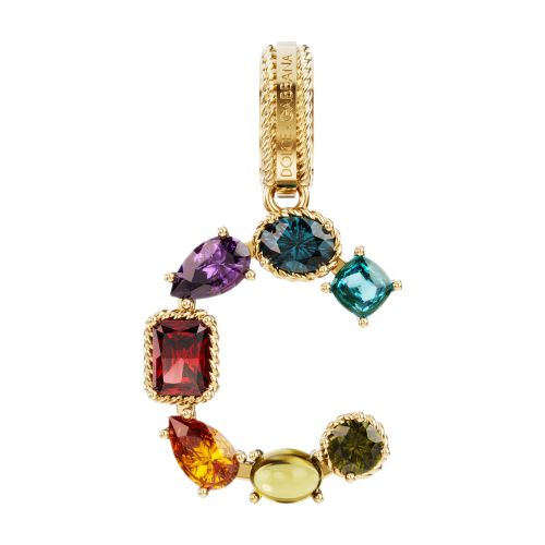 Dolce & Gabbana Rainbow alphabet C 18 kt yellow gold charm with multicolor fine gems