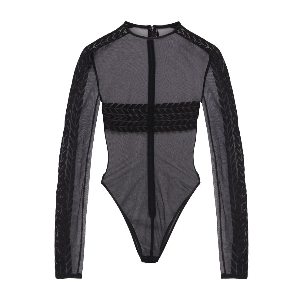 David Koma Tyre Track Macrame Net Bodysuit