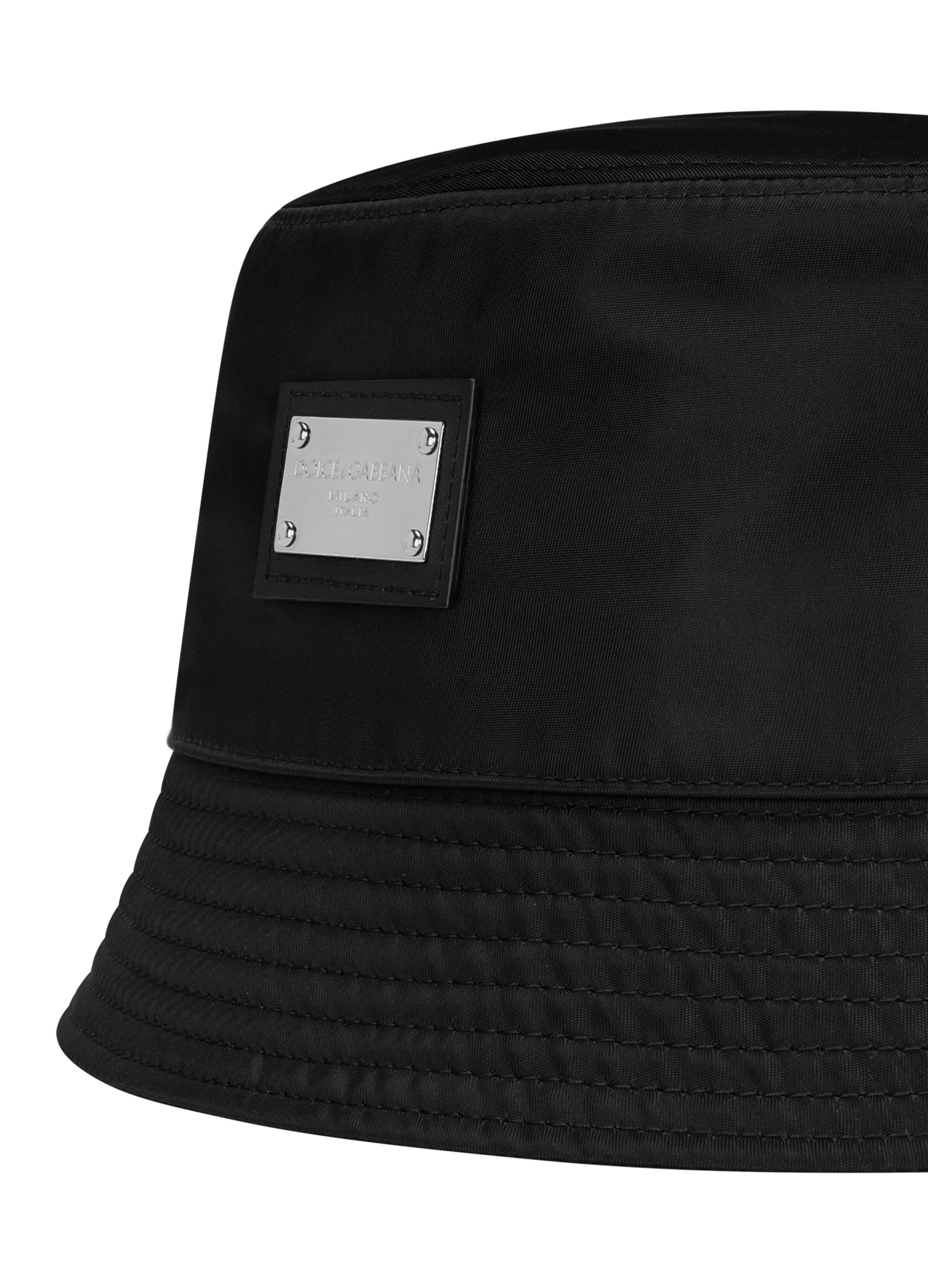 Dolce & Gabbana Nylon bucket hat with branded plate