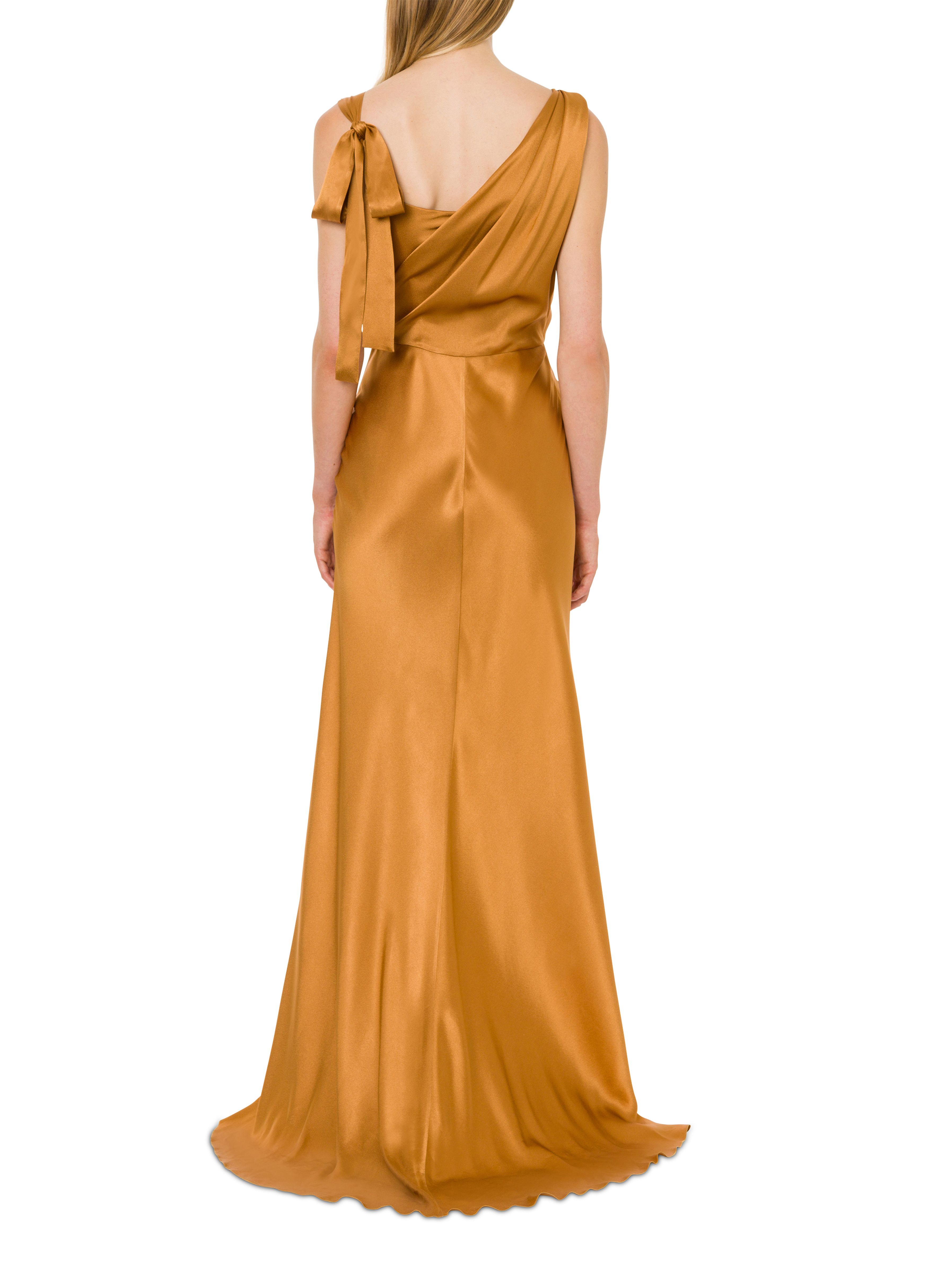 Alberta Ferretti Long satin dress with draped neckline