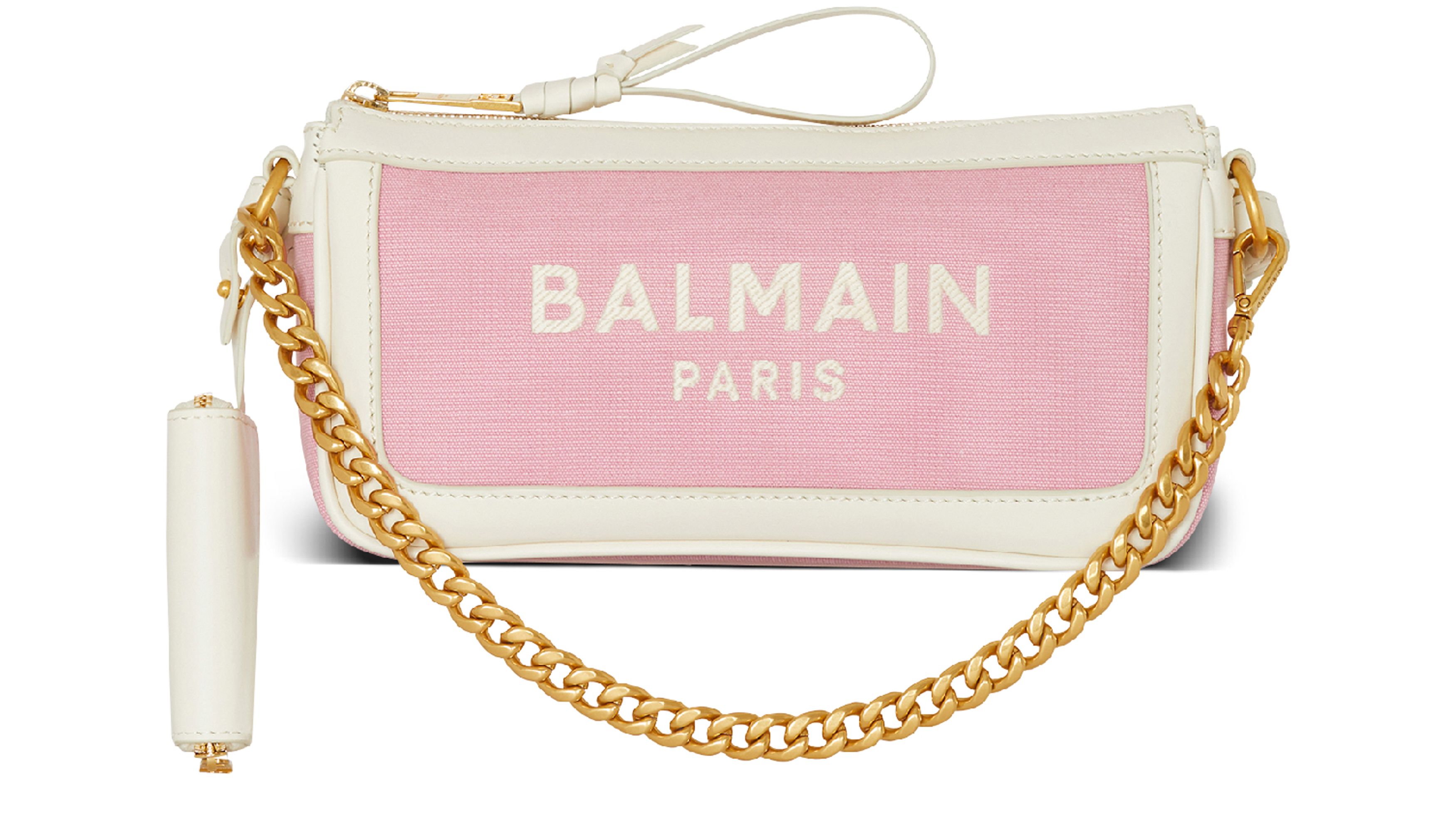 Balmain B-Army canvas and leather chain clutch