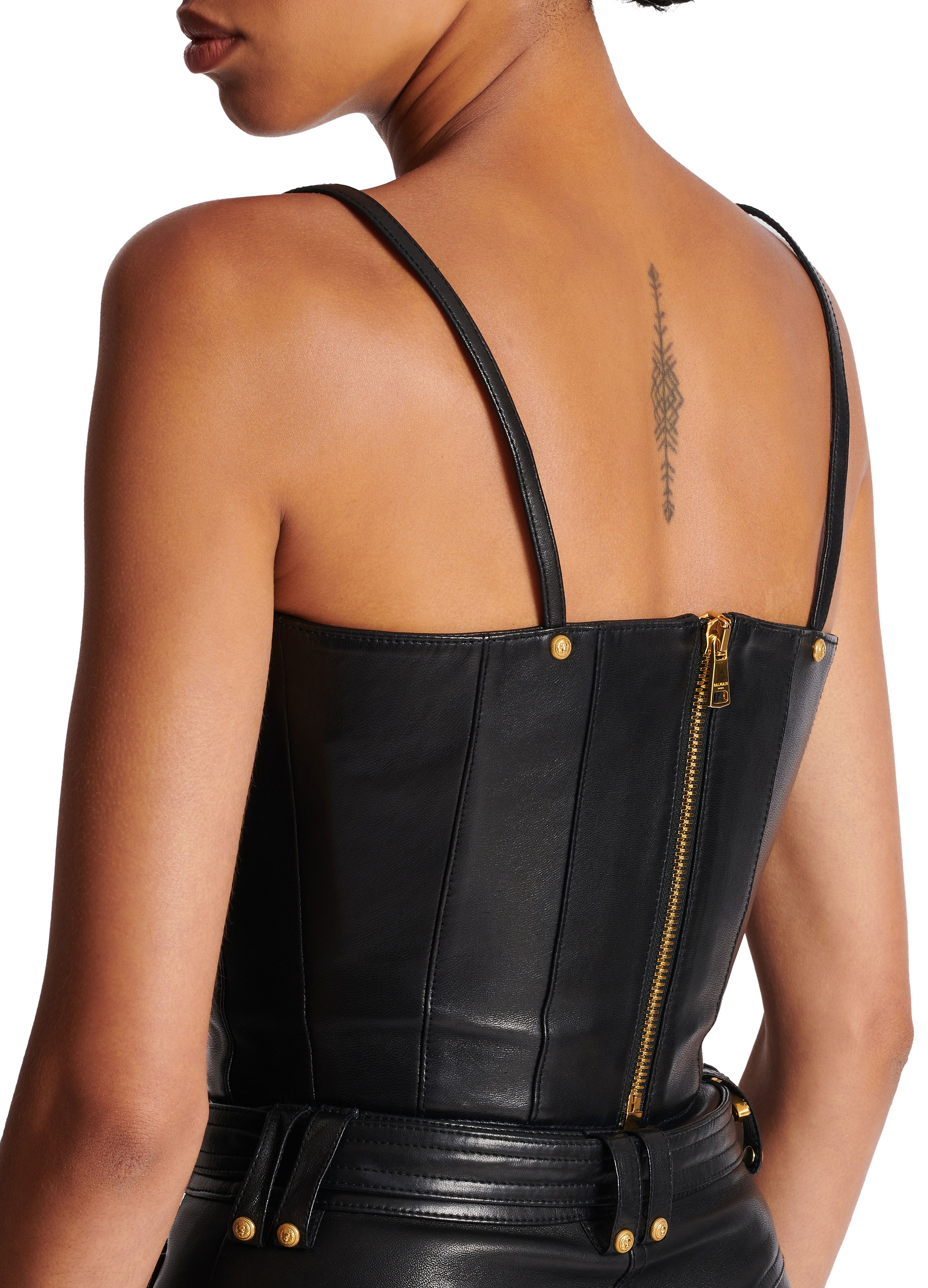 Balmain Leather Top with Thin Shoulder Straps