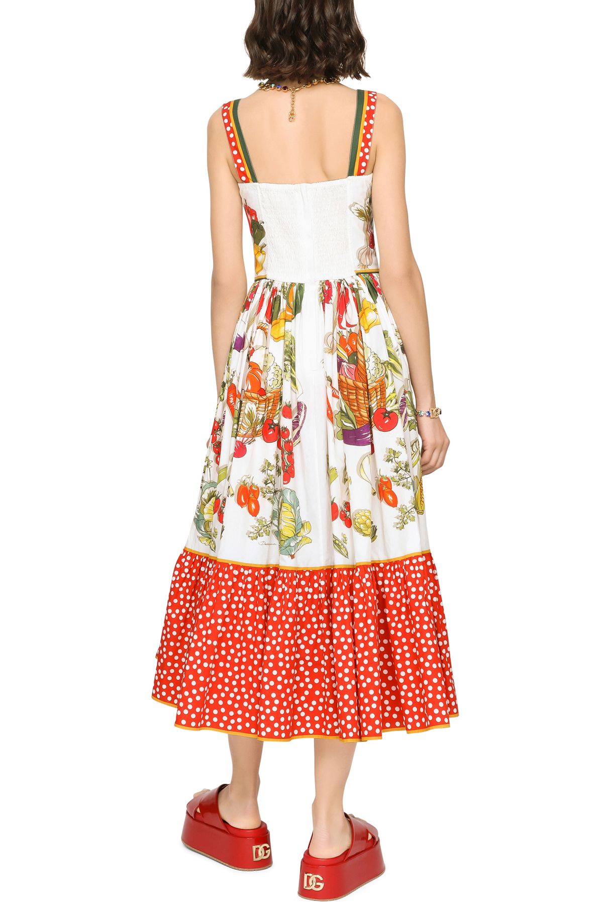 Dolce & Gabbana Calf-length bustier dress in vegetable-print poplin