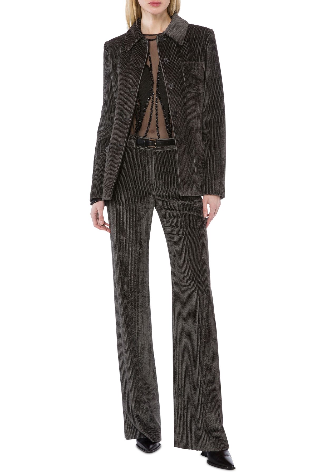 Alberta Ferretti Bodysuit in embroidered stretch tulle