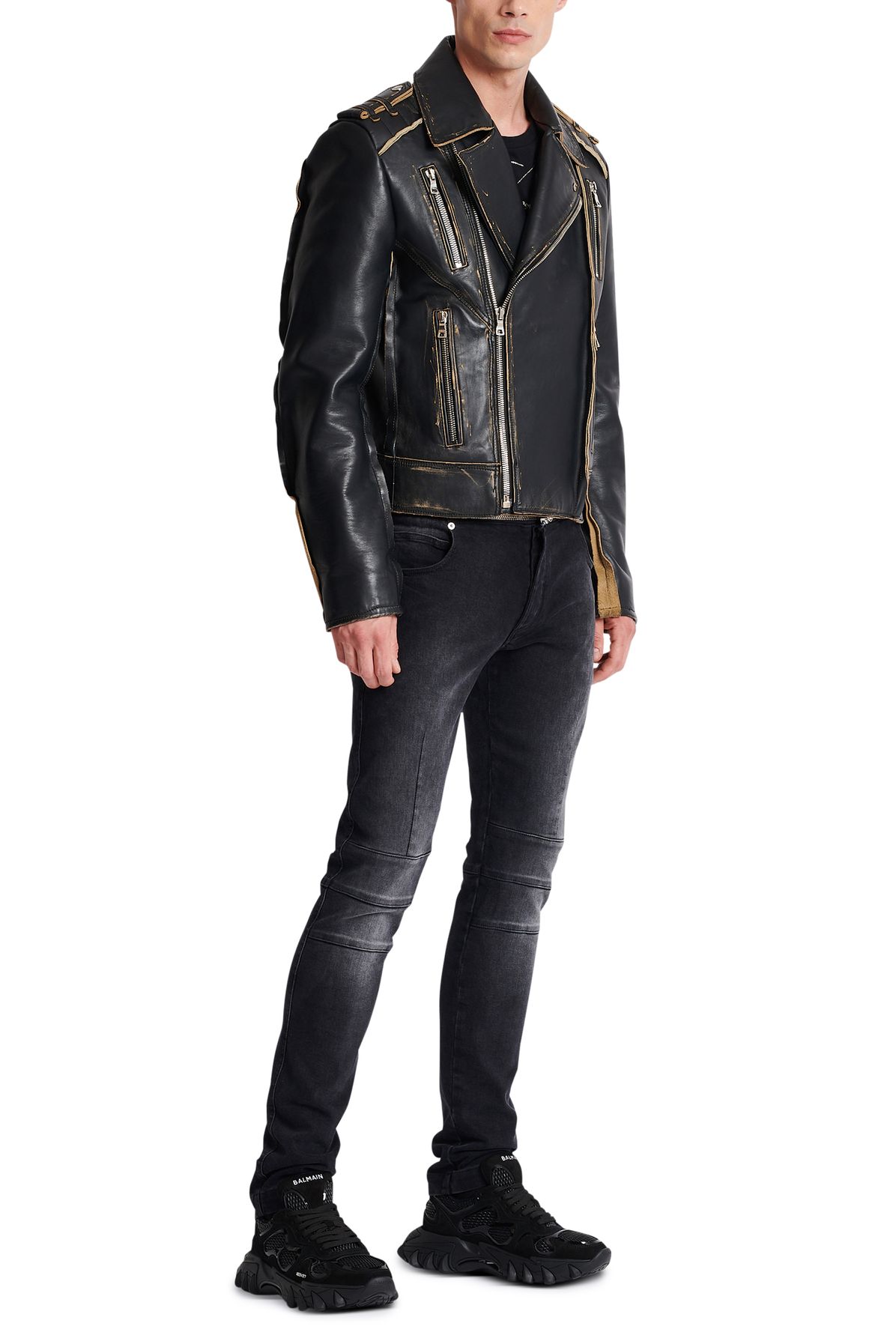 Balmain Deconstructed leather biker jacket