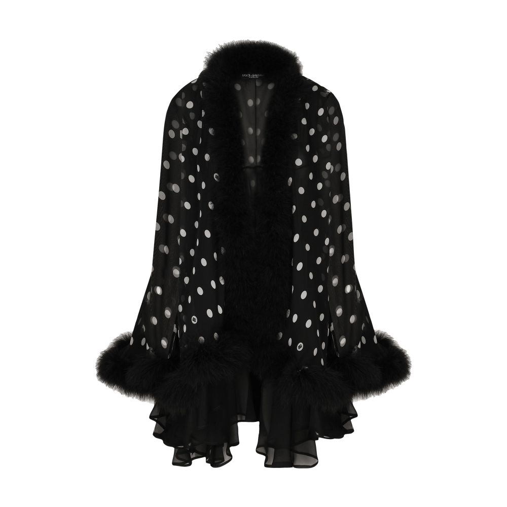 Dolce & Gabbana Polka-dot marabou trim chiffon cape