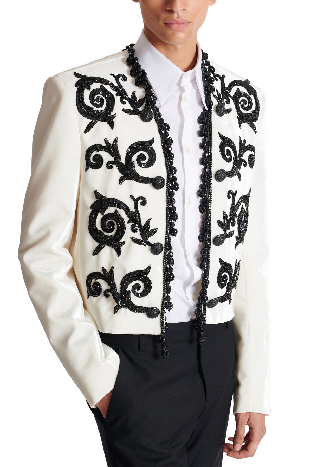 Balmain Cropped embroidered velvet jacket