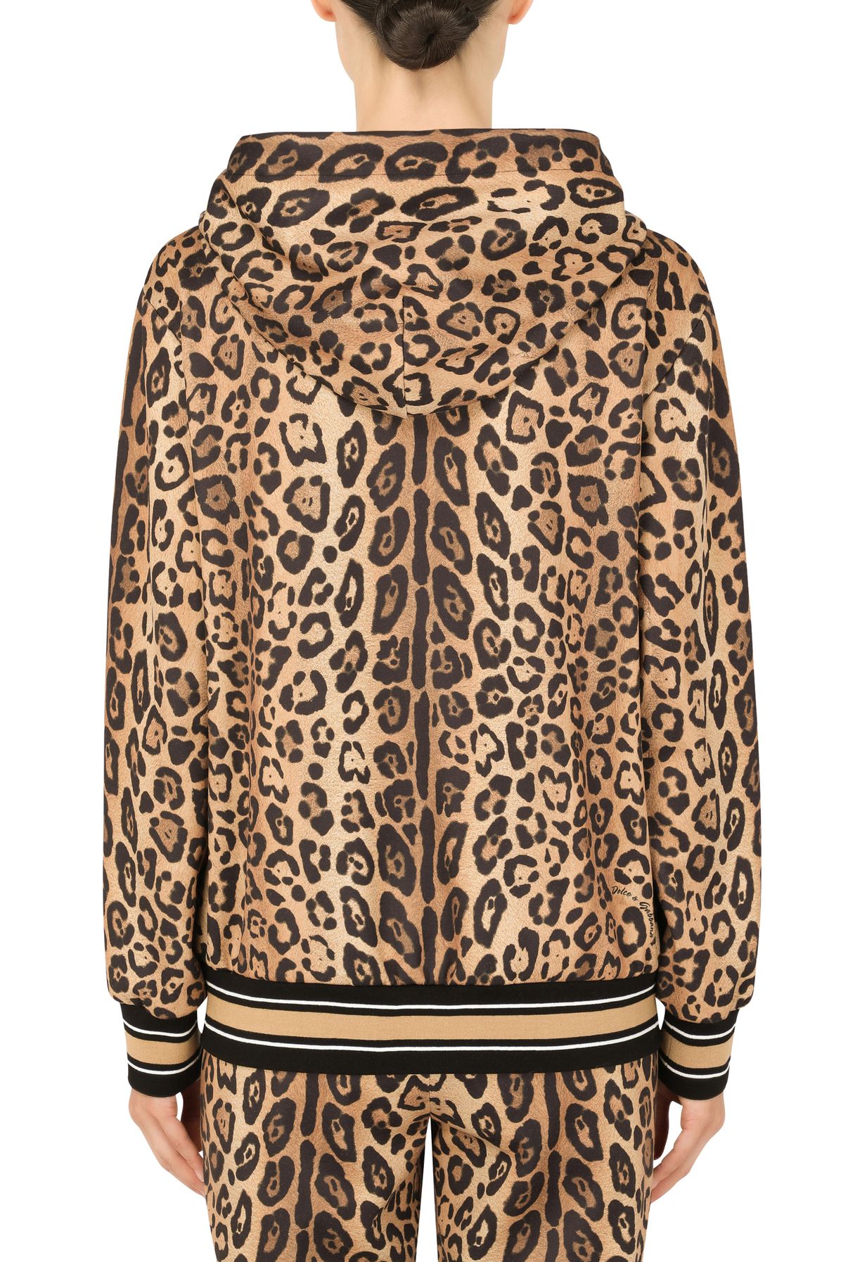 Dolce & Gabbana Zip-up jersey hoodie with leopard print