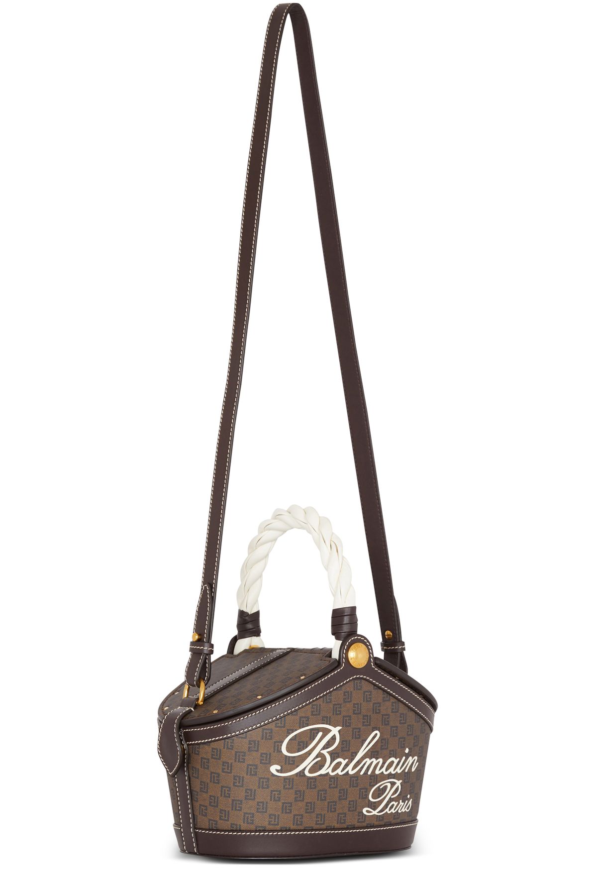 Balmain Monogram canvas and leather bucket bag