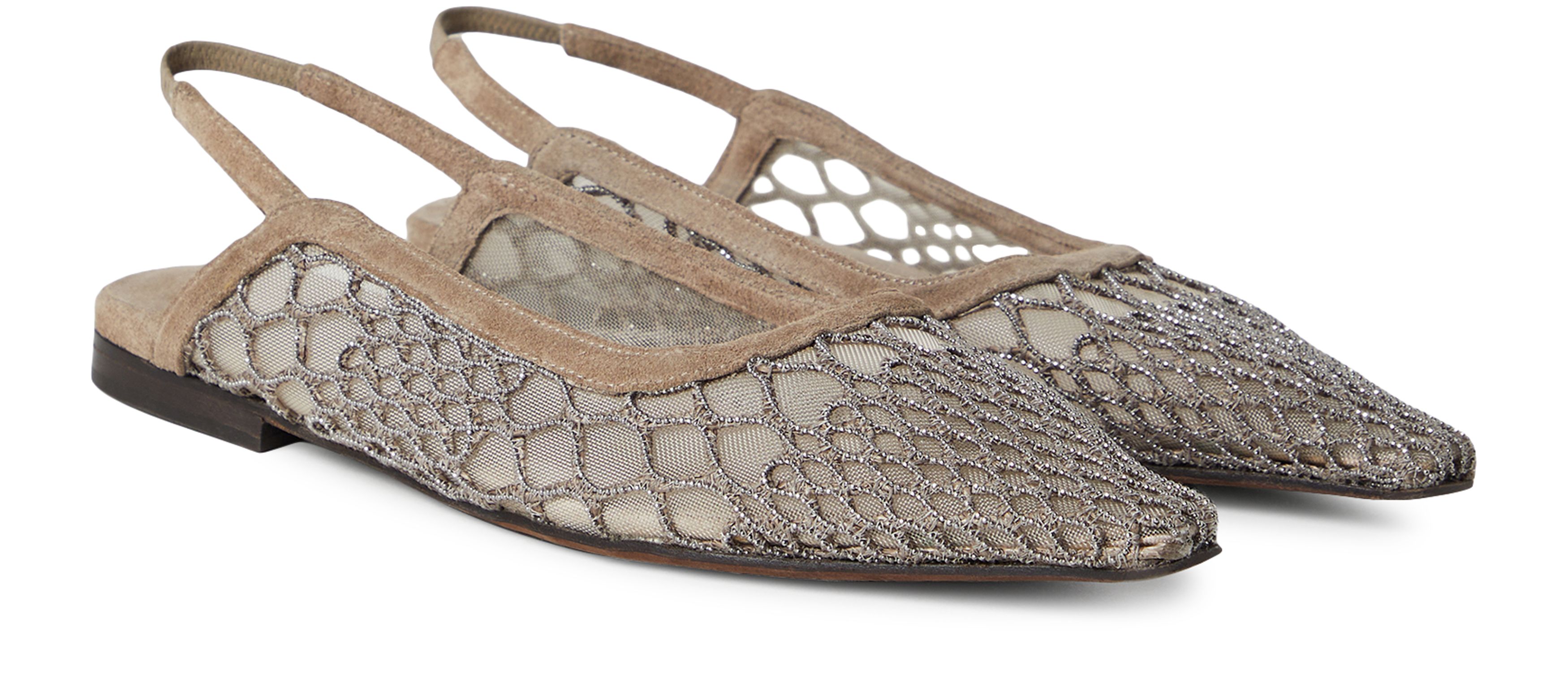 Brunello Cucinelli Precious net embroidery slingback flats