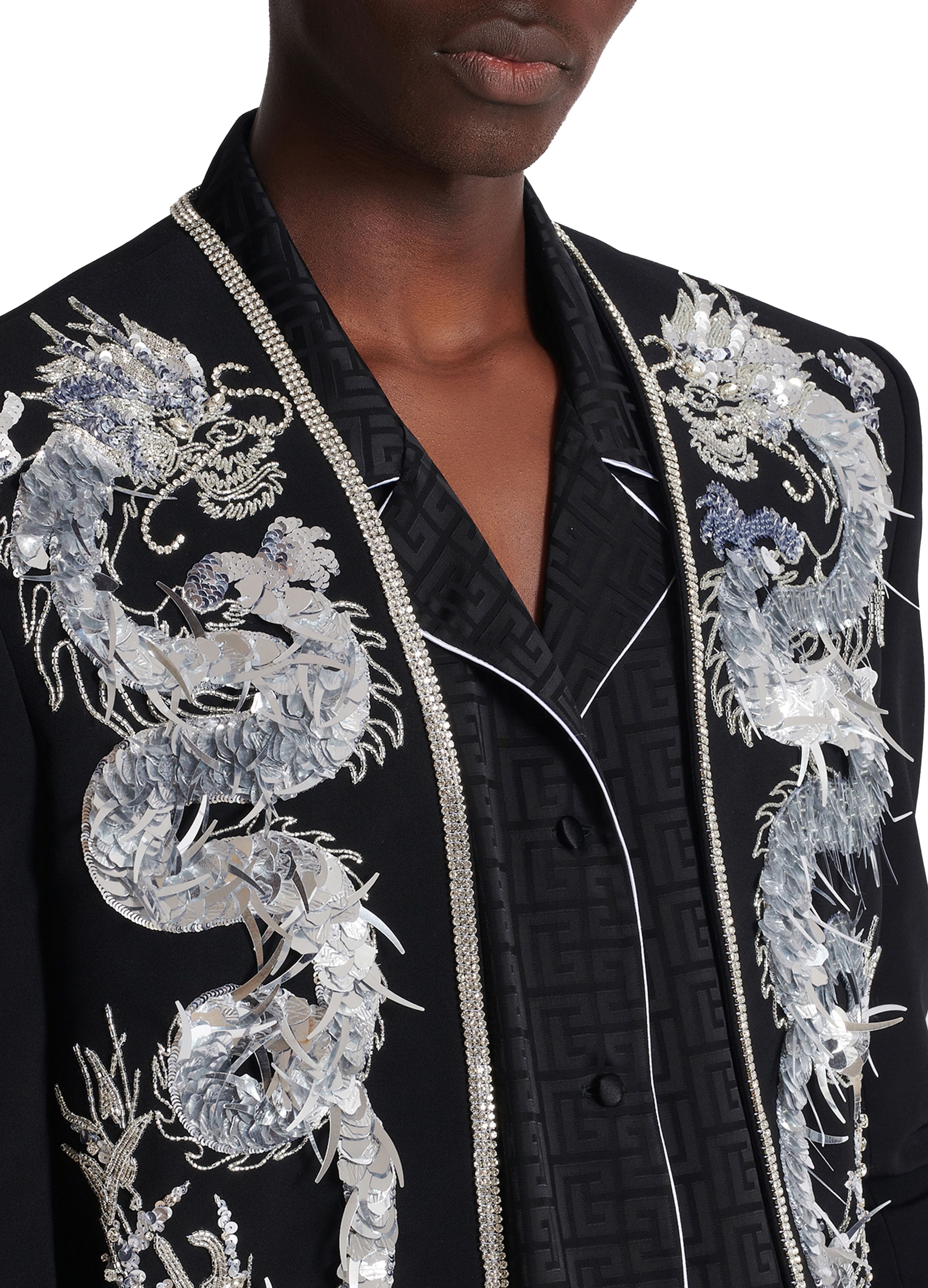 Balmain Embroidered dragon spencer jacket