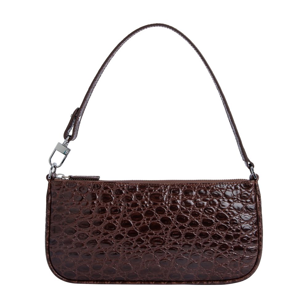 BY FAR Rachel Circular Croco Embossed Leather Shoulder Bag