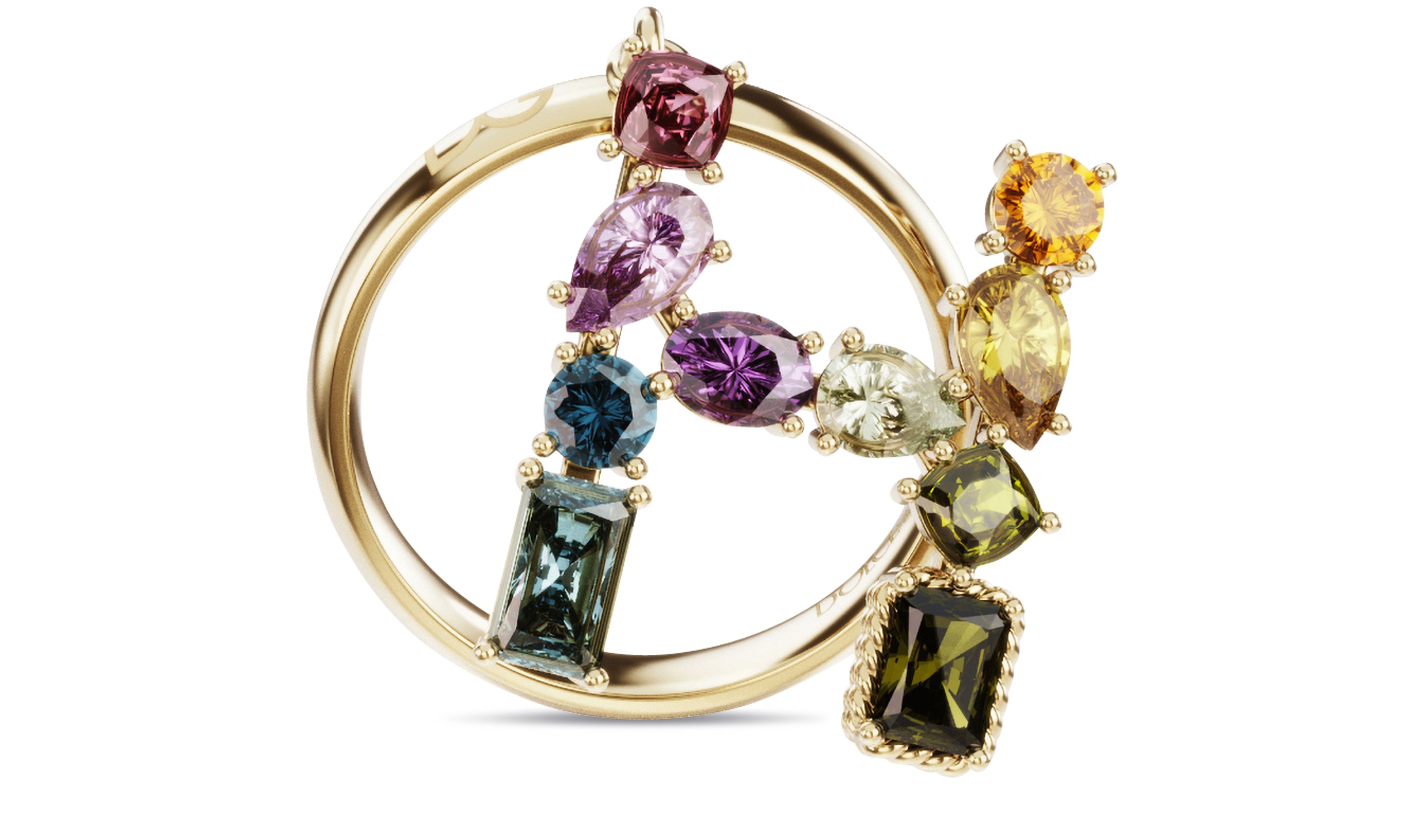 Dolce & Gabbana Rainbow alphabet H ring in yellow gold with multicolor fine gems