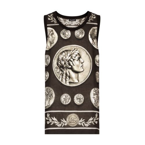 Dolce & Gabbana Monete Print Cotton and Linen Tank Top