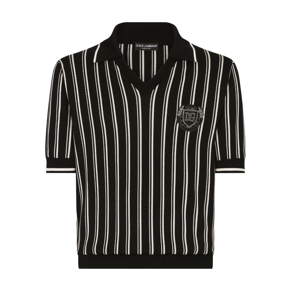 Dolce & Gabbana DG logo striped silk polo-shirt