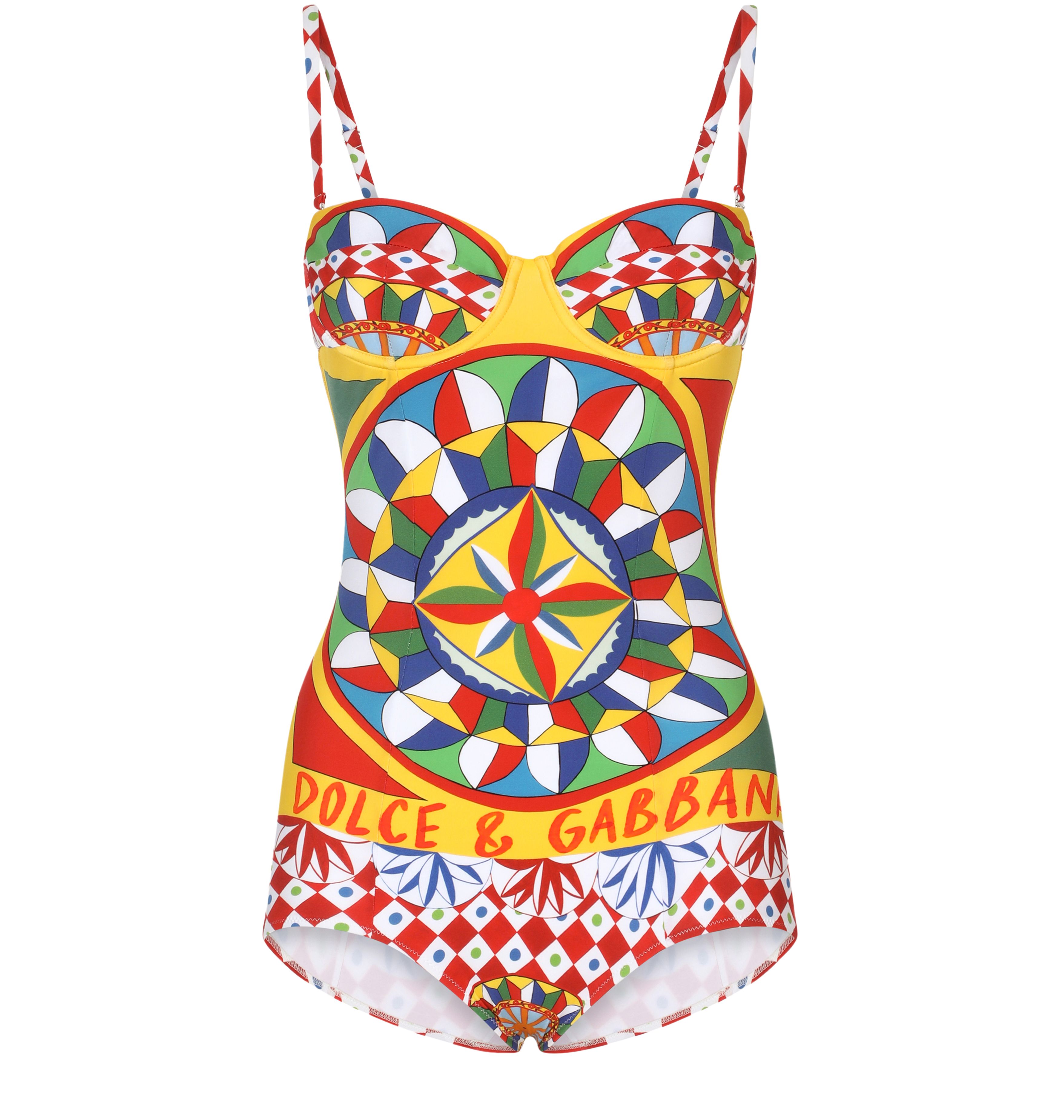 Dolce & Gabbana Balconette One-Piece Swimsuit with Carretto Print