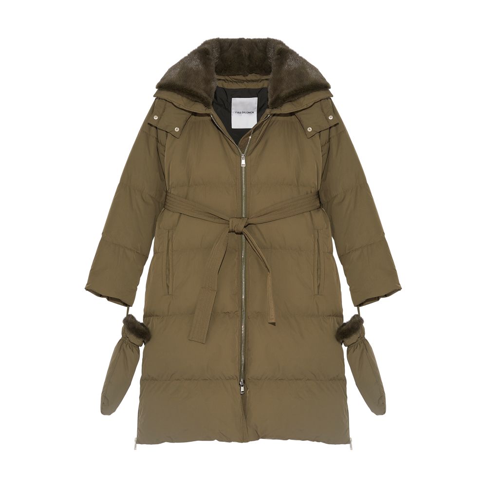 Yves Salomon Long puffer coat made from a waterproof technical fabric with a mink collar
