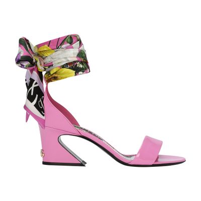 Dolce & Gabbana Patent leather sandals with printed fabric and DG logo