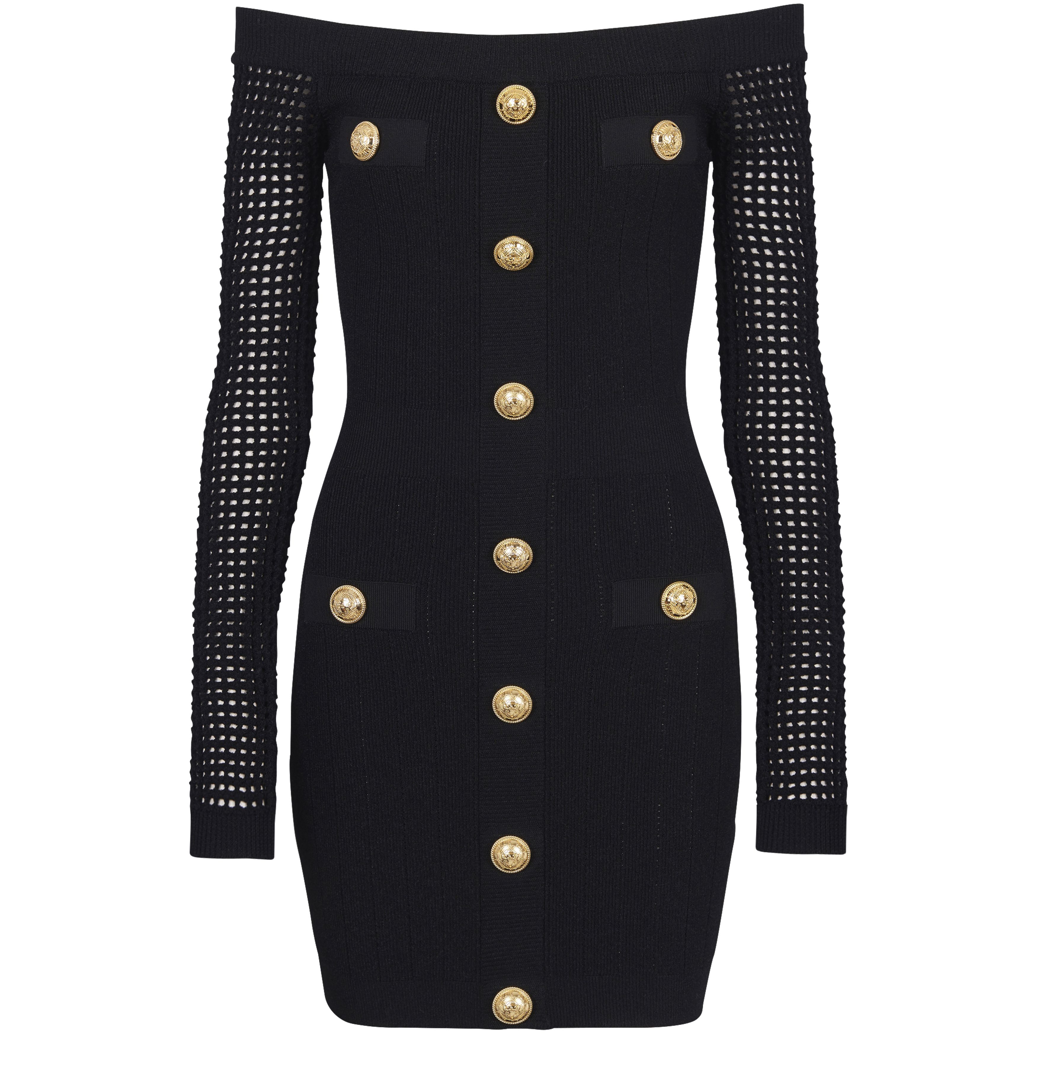 Balmain Off-the-shoulder mesh knit dress