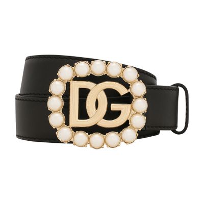 Dolce & Gabbana Calfskin belt with logo and pearls