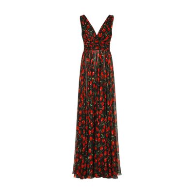 Dolce & Gabbana Long Dress in Chiffon Majolica Print