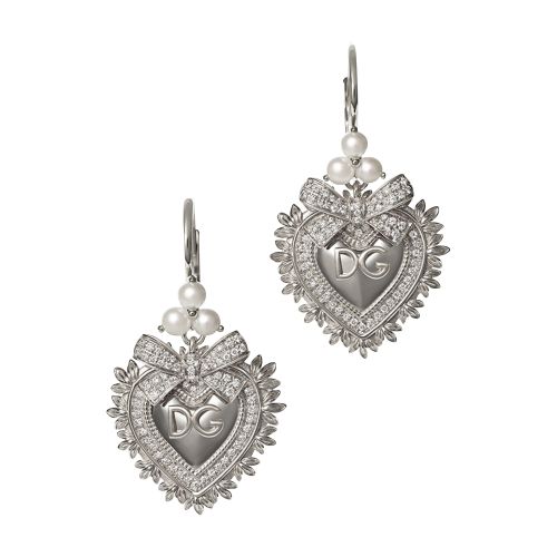 Dolce & Gabbana Devotion earrings in white gold with diamonds and pearls