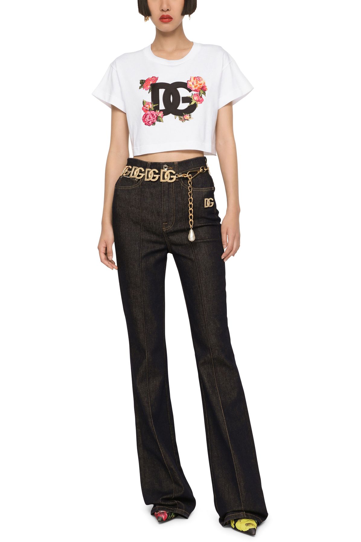 Dolce & Gabbana Cropped jersey T-shirt with logo patch