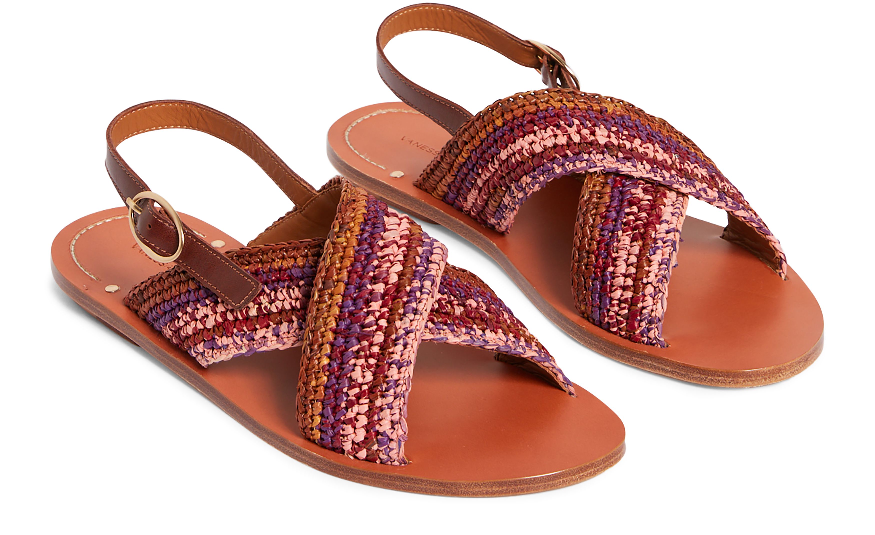  Raffia & leather sandals