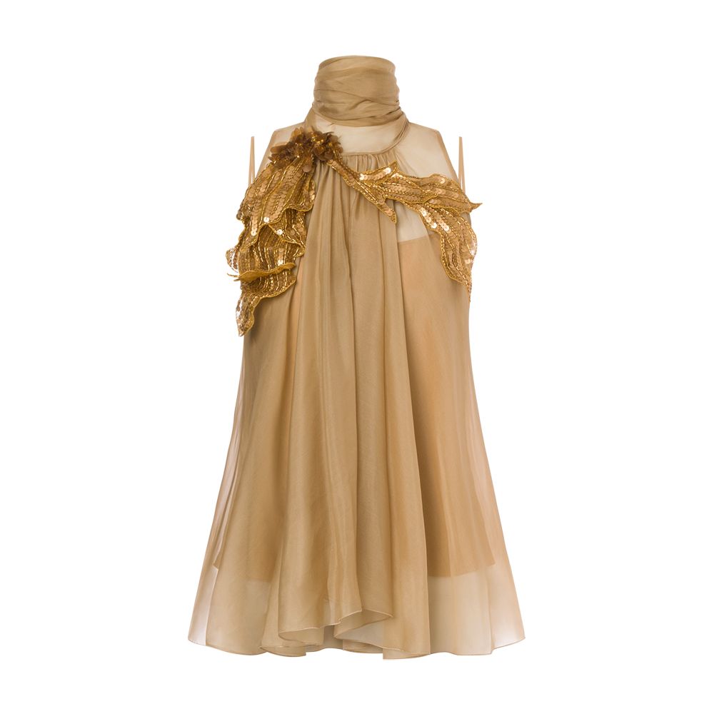 Alberta Ferretti Silk organza top with floral patch