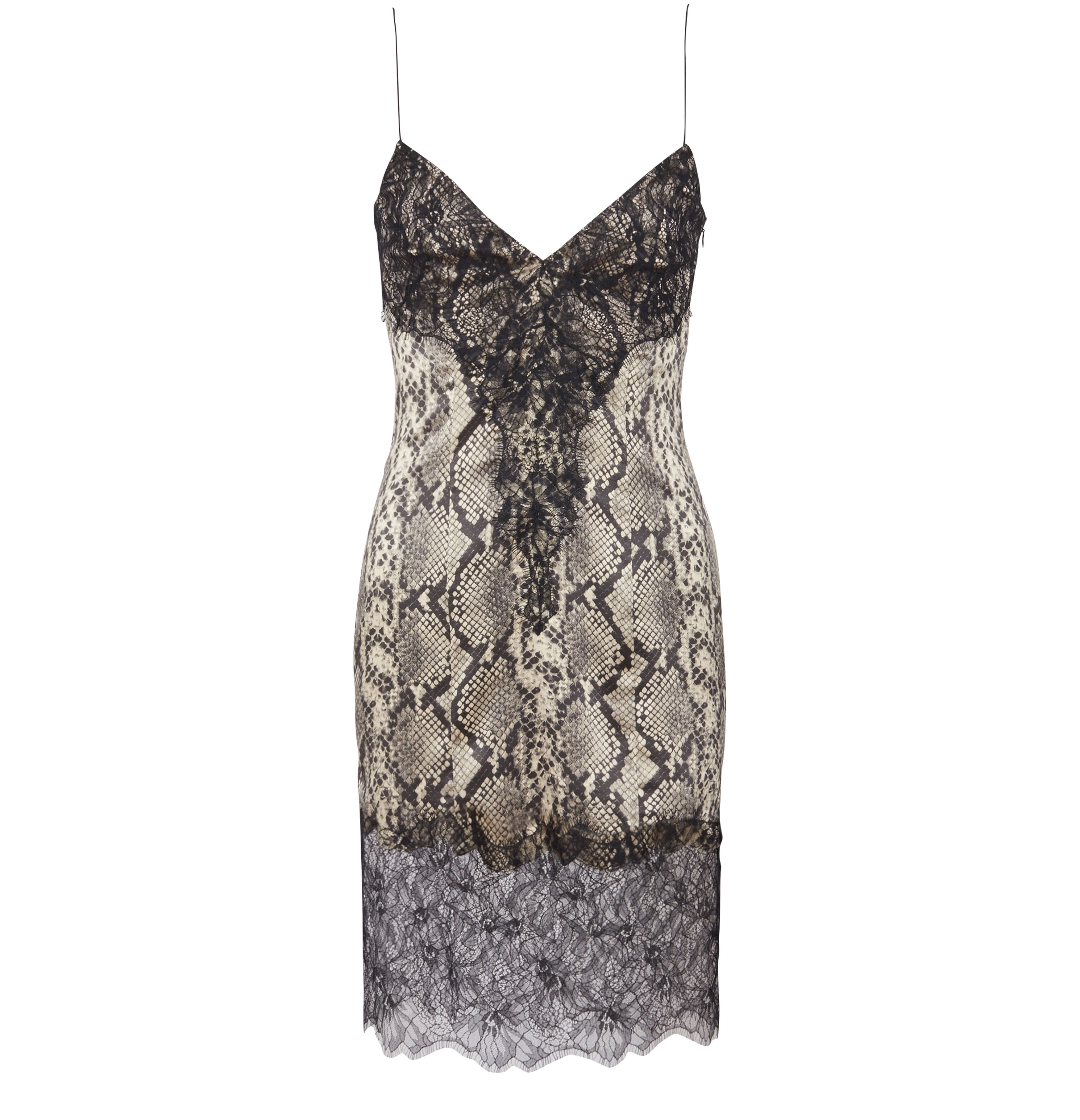 Balmain Snakeskin Silk and Lace Dress with Fine Straps