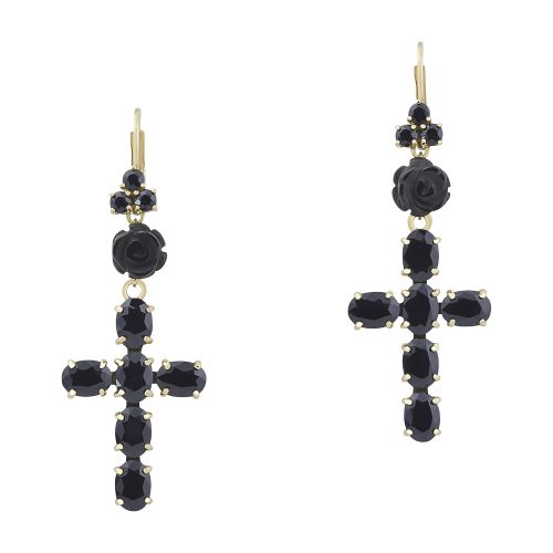 Dolce & Gabbana Devotion earrings in yellow gold with black sapphires