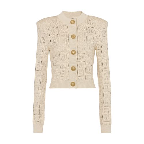 Balmain Monogrammed openwork knit cardigan