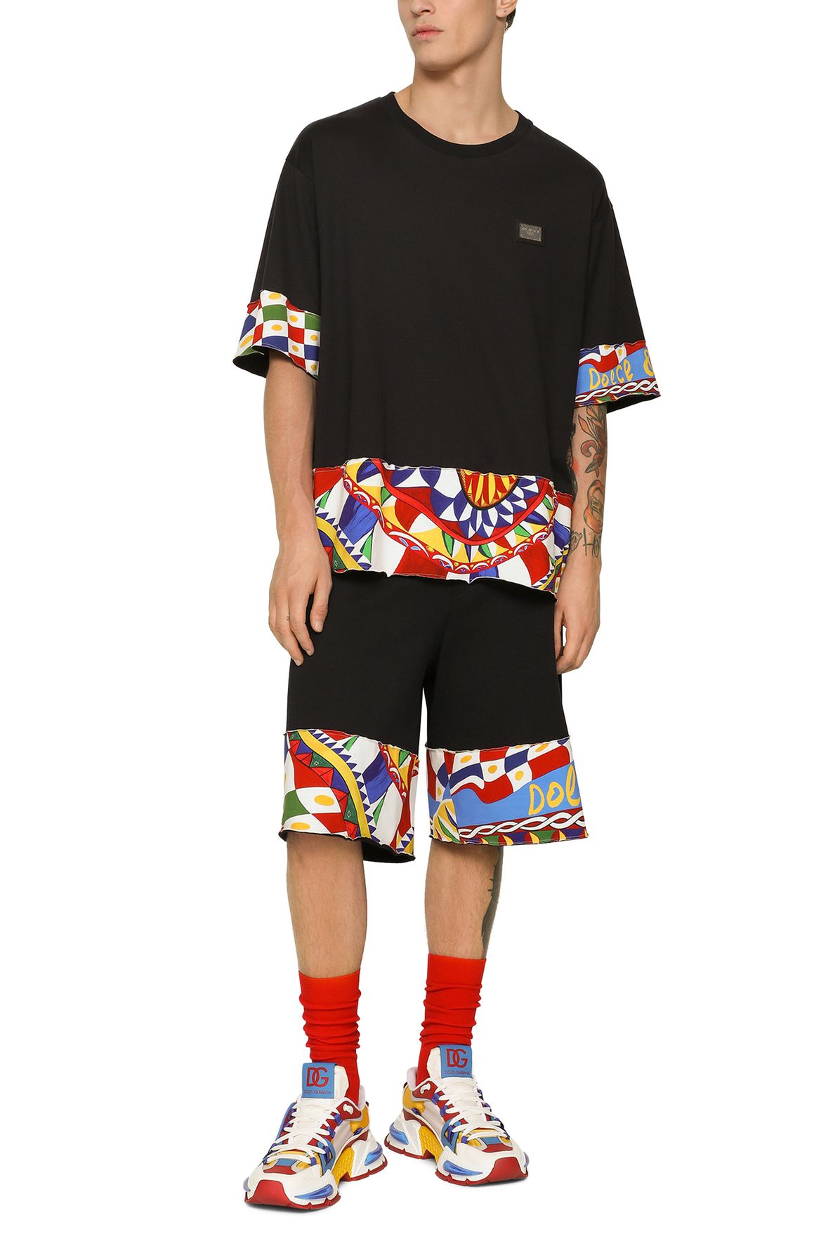 Dolce & Gabbana Cotton T-Shirt with Carretto Print Borders