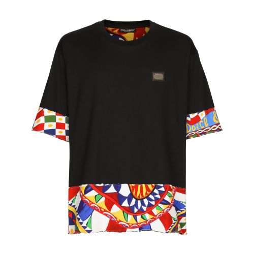 Dolce & Gabbana Cotton T-Shirt with Carretto Print Borders