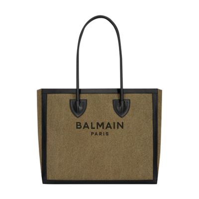 Balmain B-Army 42 canvas tote bag with leather panelss