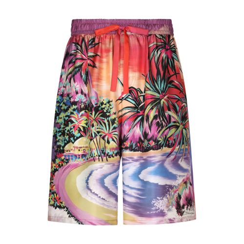 Dolce & Gabbana Silk twill jogging shorts with Hawaiian print