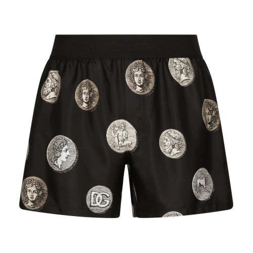 Dolce & Gabbana Silk Shorts with Coin Print