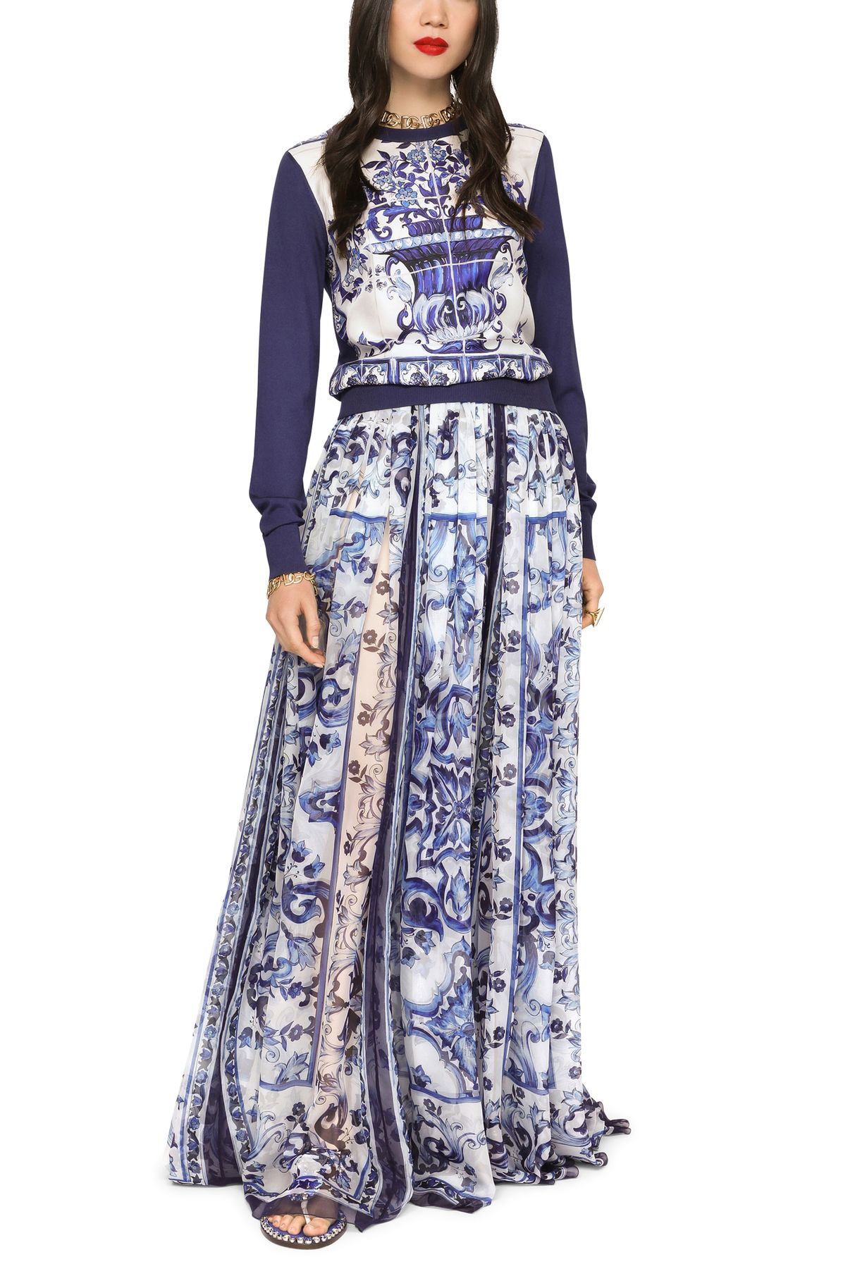 Dolce & Gabbana Long majolica-print chiffon skirt