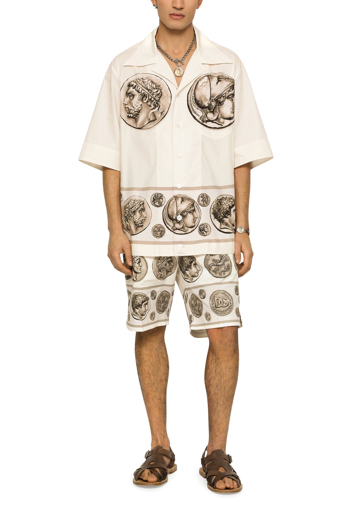 Dolce & Gabbana Hawaiian Popeline Shirt with Coin Print