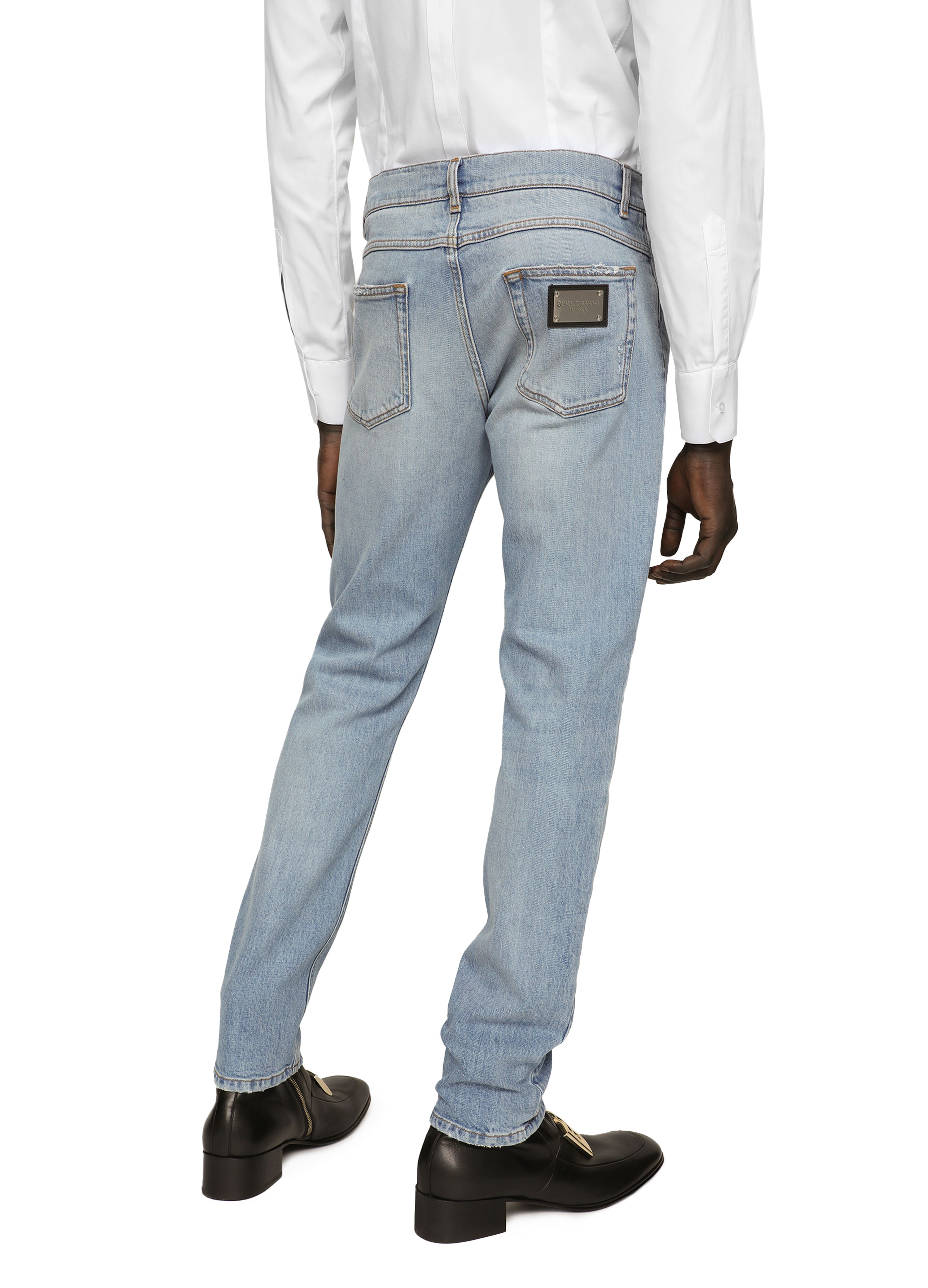 Dolce & Gabbana Regular fit washed stretch denim jeans with abrasions