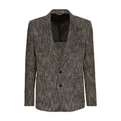 Dolce & Gabbana Herringbone Tweed Cotton and Wool Single-Breasted Jacket