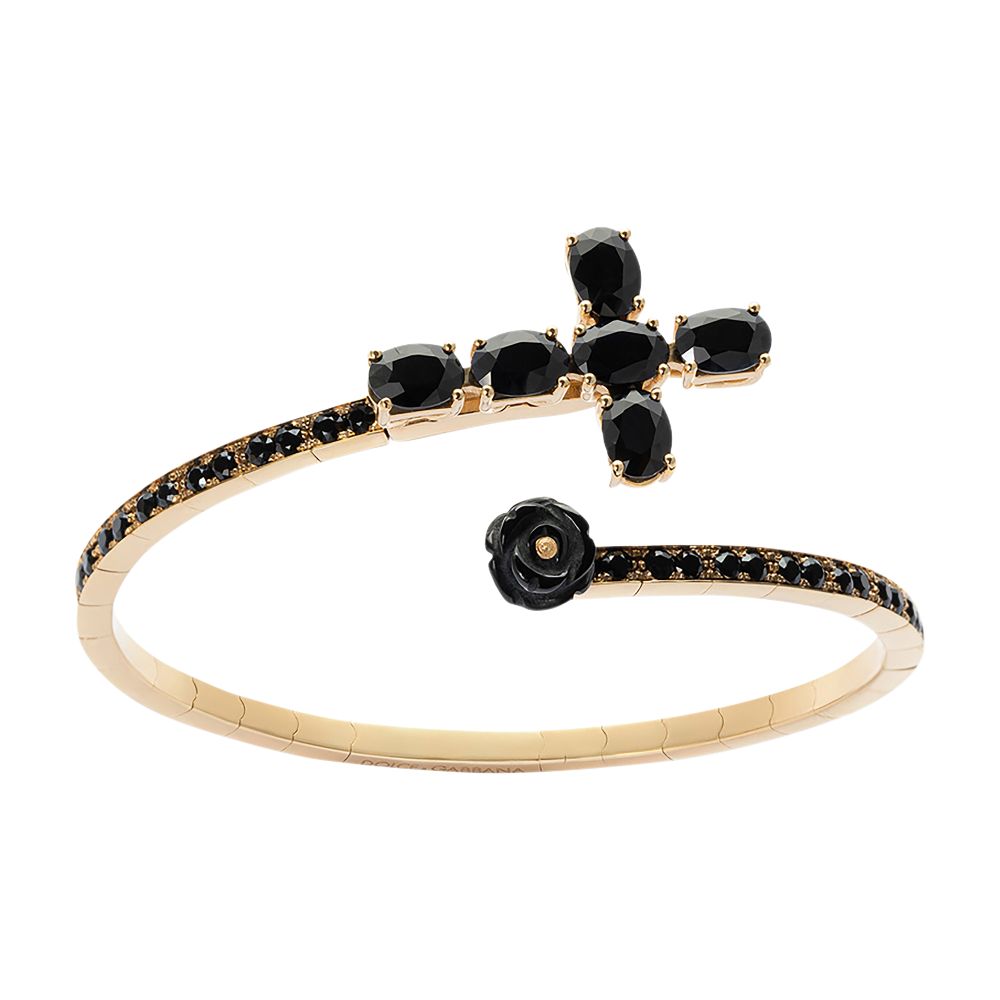 Dolce & Gabbana Family yellow gold bracelet with cross, black sapphire and jade