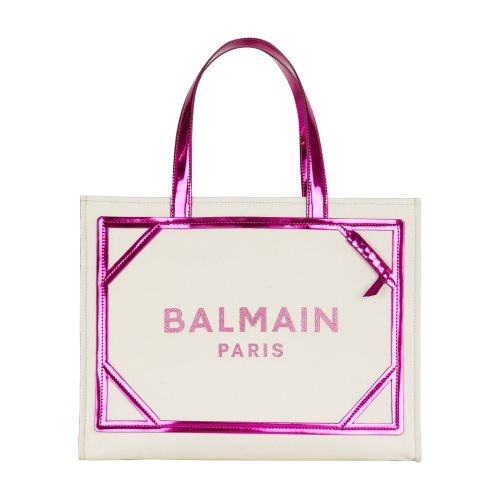 Balmain B-Army 42 Tote Bag In Canvas And Mirror-Effect Leather